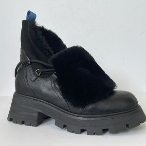 BEAUTIISOLES Francy Genuine Shearling Bootie In Black Nappa Leather size 8.5M